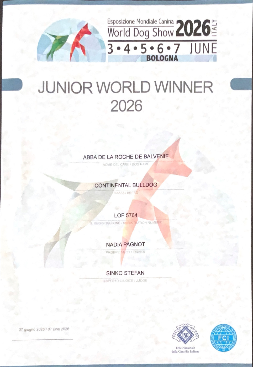 Championnat du monde WDS BOLOGNE 2026