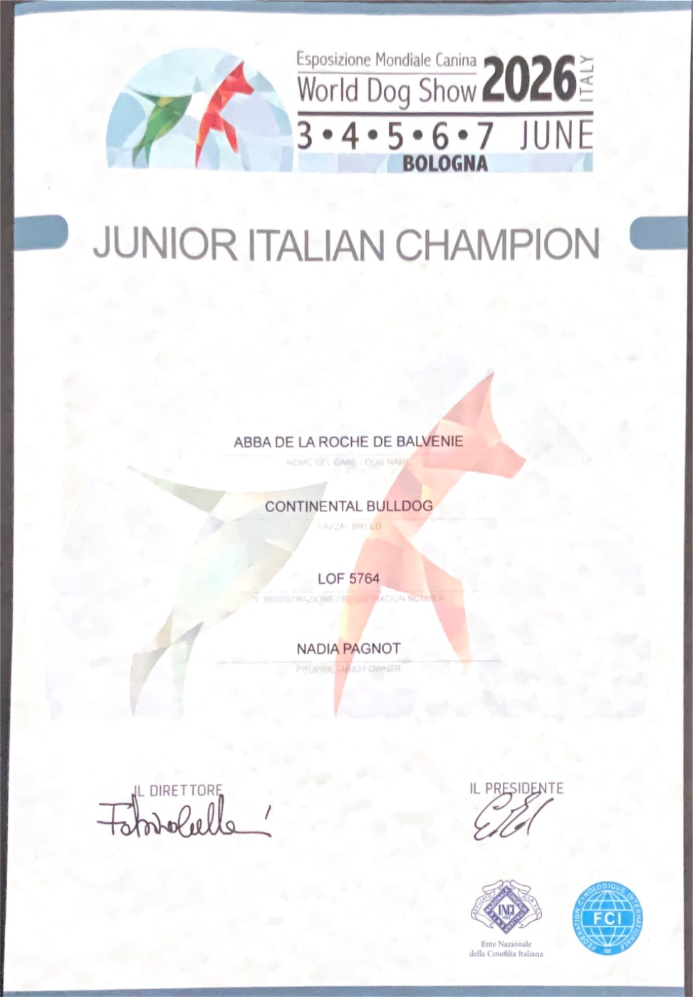 JUNIOR ITALIAN CHAMPION